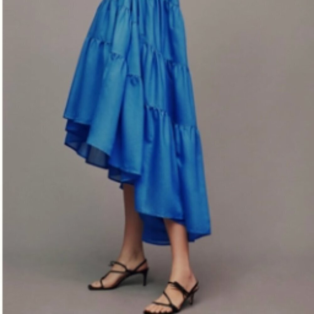 By Anthropologie Off-The-Shoulder Tiered High-Low Midi Dress - Picture 2 of 4